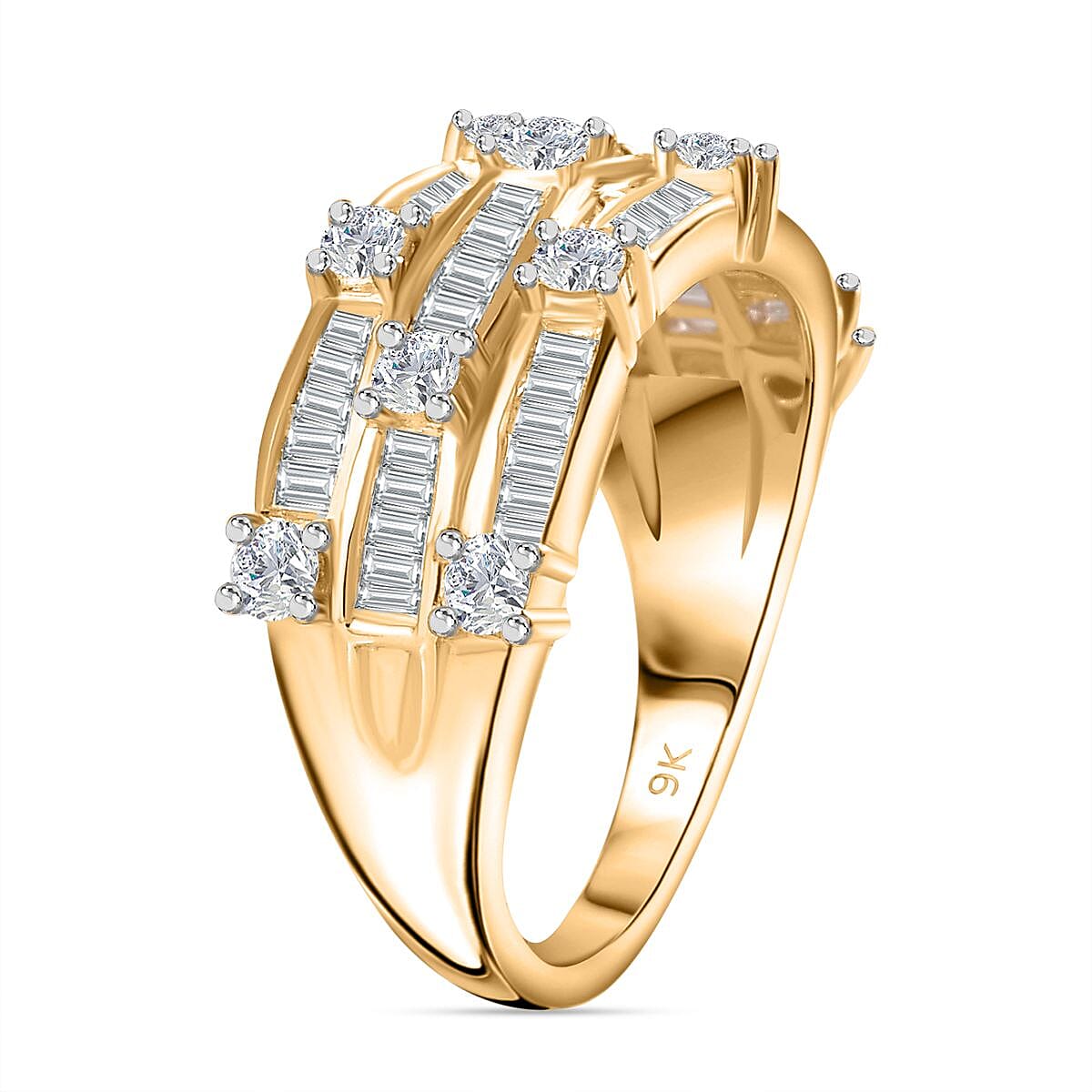 9K Yellow Gold White Diamond I3 Cluster Ring, Gold Wt. 3.85 Gms  0.979  Ct. 7647088 3