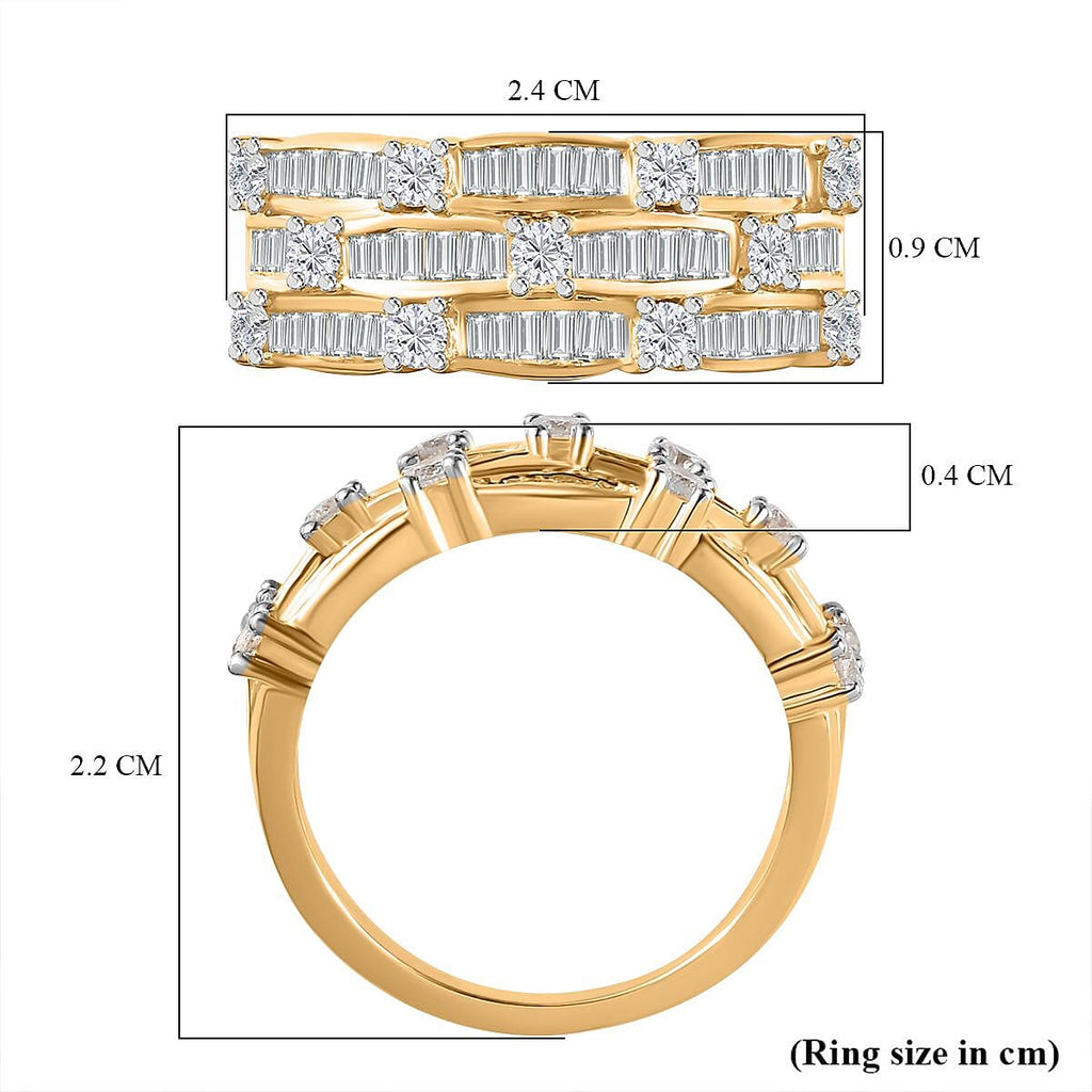 9K Yellow Gold Diamond Three Row Eternity Band Ring 1.00 Ct