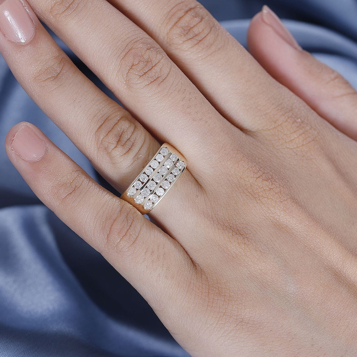 9K Yellow Gold SGL Certified GH Natural Diamond 3-Row Ring 1.01 Ct. 7889669 3
