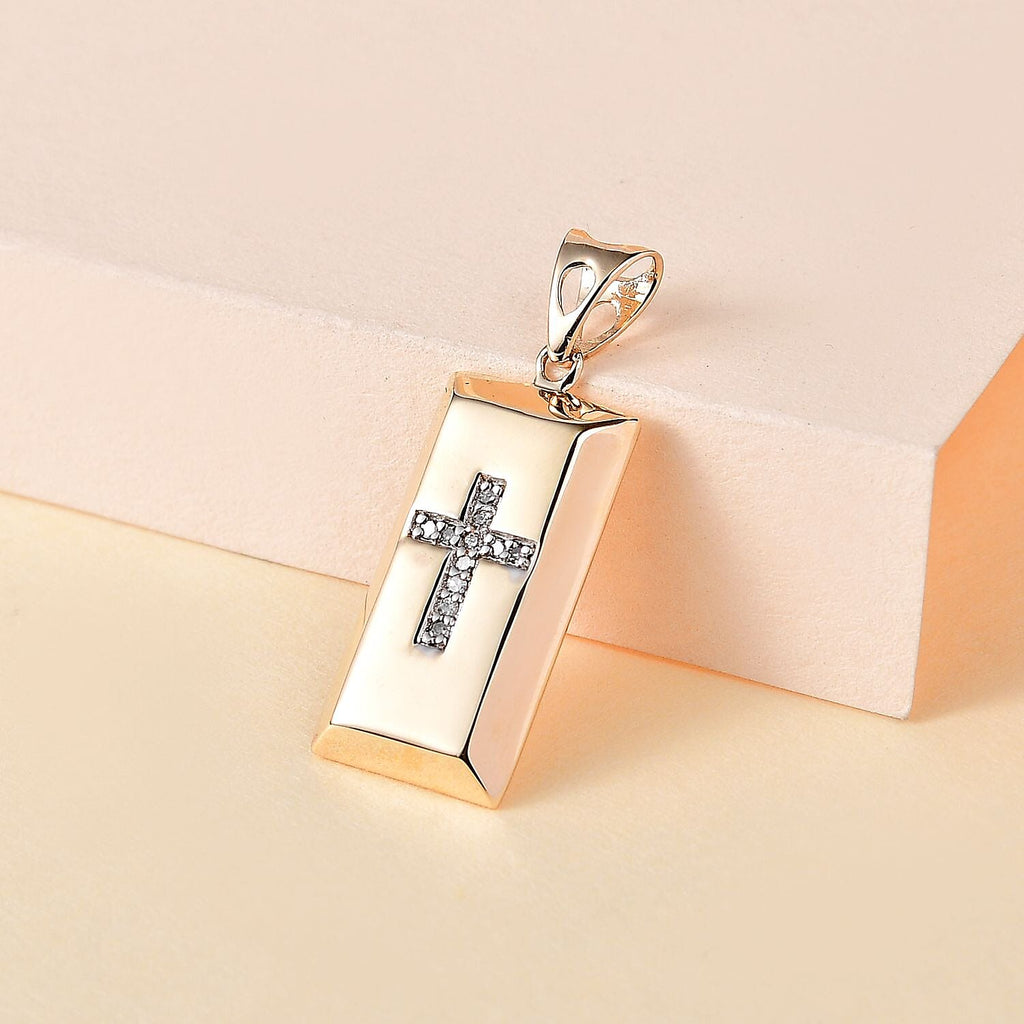 NY Closeout  - 9K Yellow Gold & Diamond SGL Certified Cross Pendant