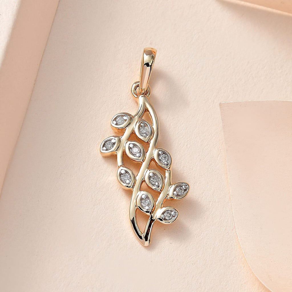 9K Yellow Gold SGL Certified White Diamond Fancy Pendant 0.08 Ct.