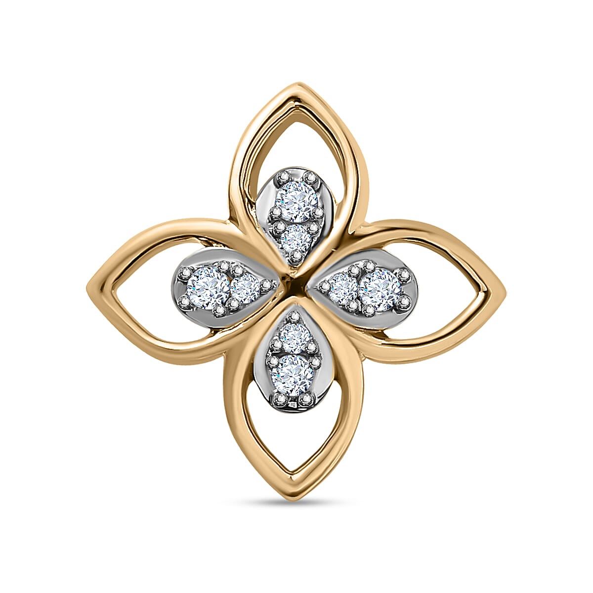 9K Yellow Gold I3 White Diamond I3 Floral Pendant 0.09 ct, Gold Wt. 1.12 Gms 0.088 Ct. 7645433 0