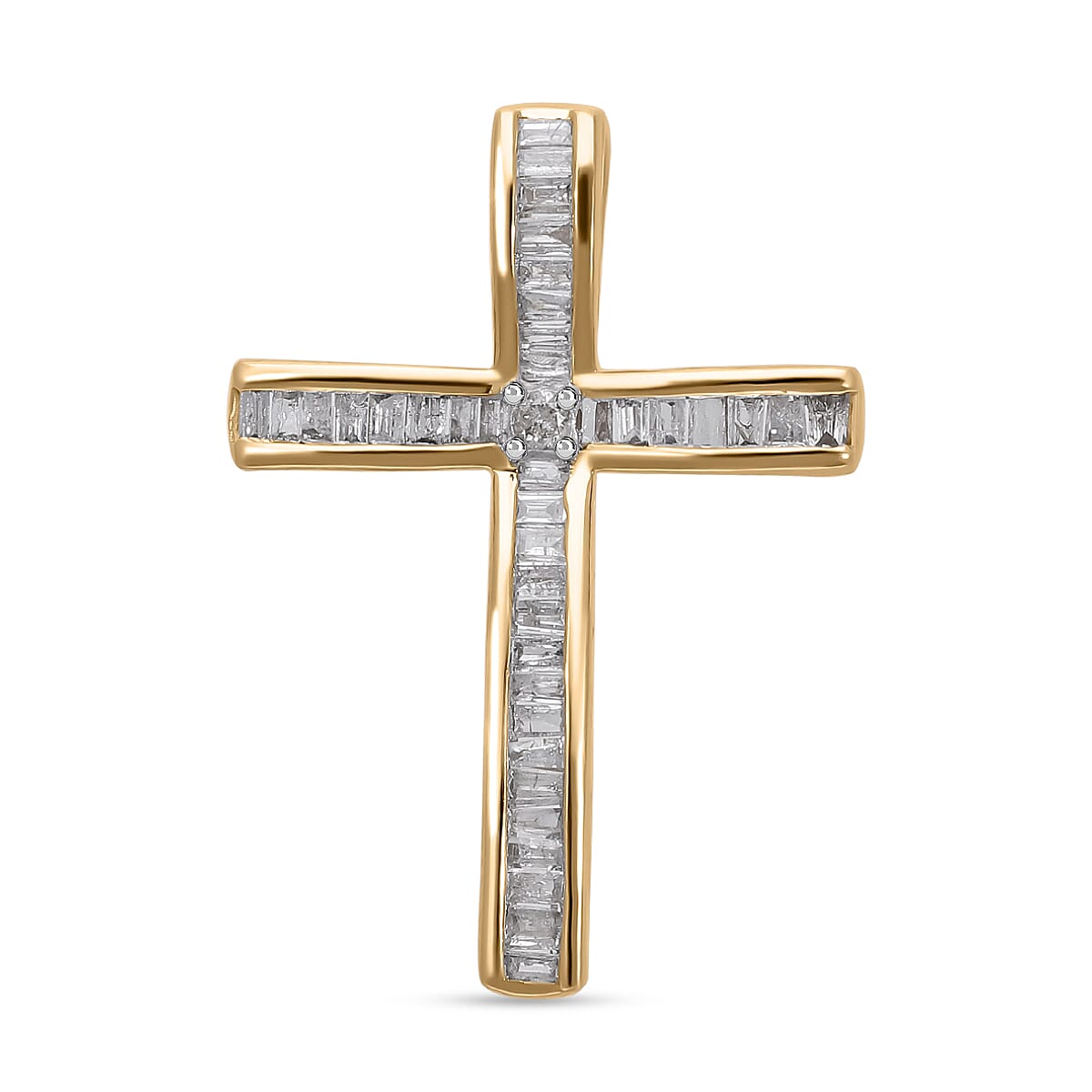 9K Yellow Gold White Diamond Cross Pendant 0.50 Ct 7709287 0