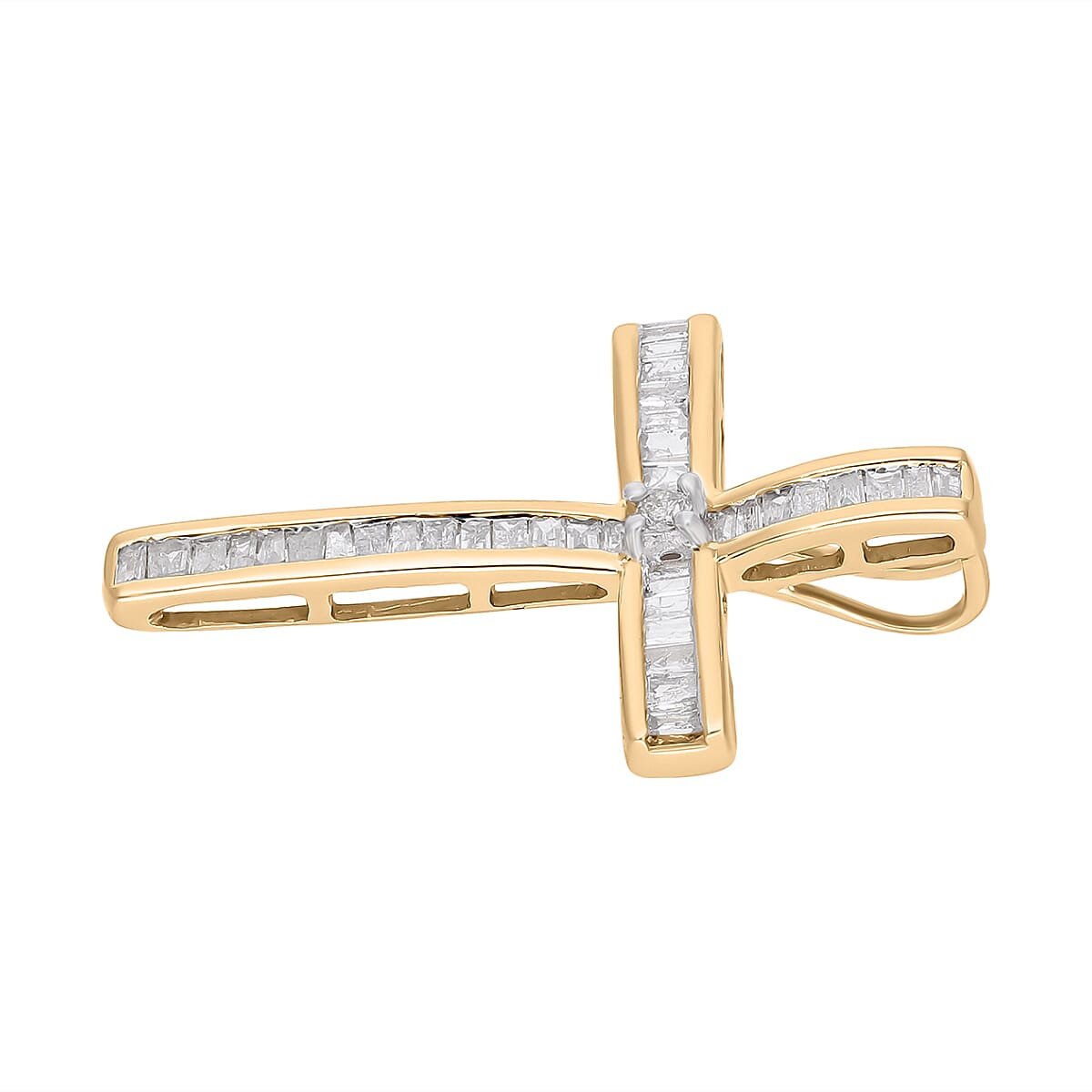 9K Yellow Gold White Diamond Cross Pendant 0.50 Ct 7709287 3
