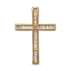 9K Yellow Gold White Diamond Cross Pendant 0.50 Ct