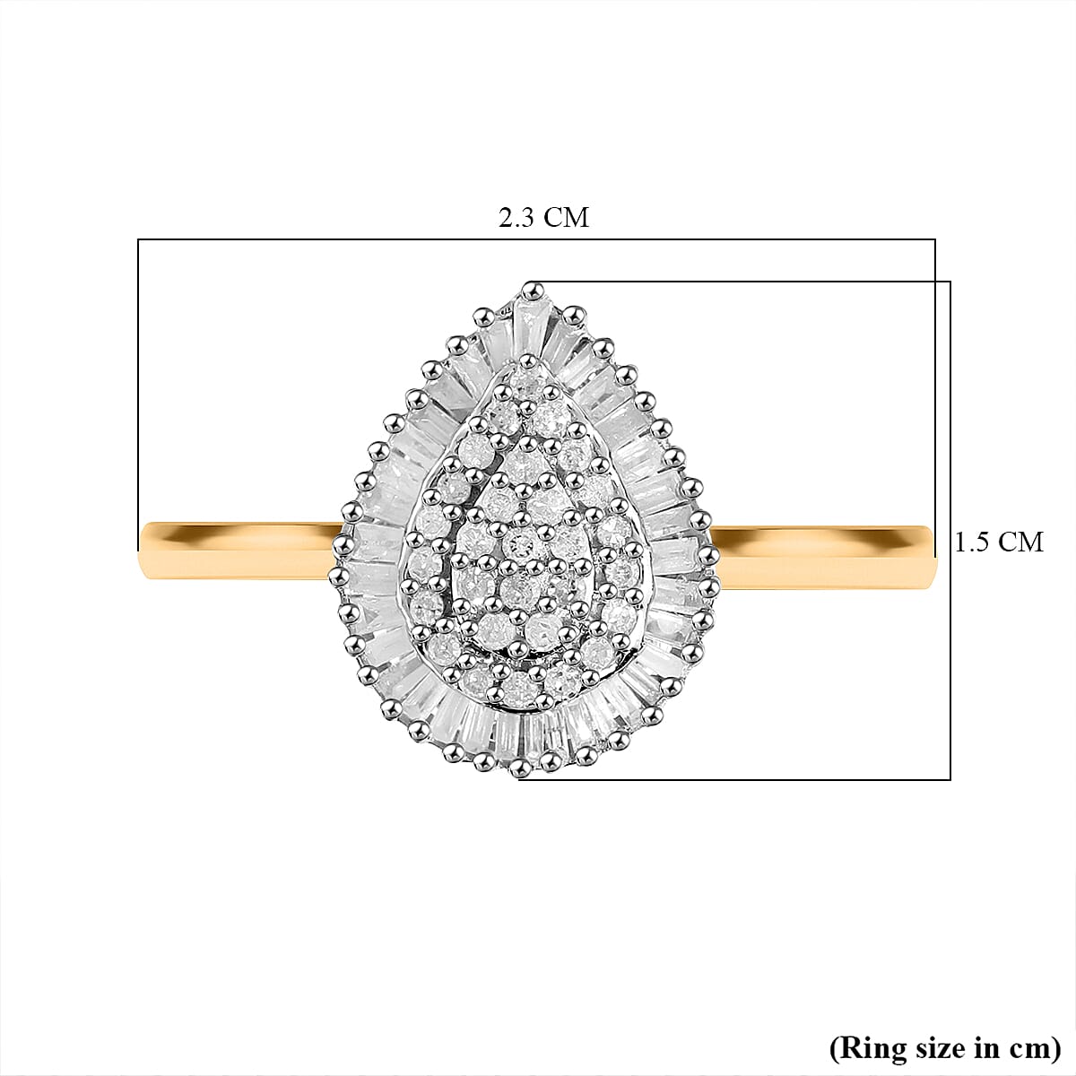 One Time Deal - 9K Yellow Gold Natural Diamond (I3-GH) Teardop Ring 0.50 Ct 7772500 5
