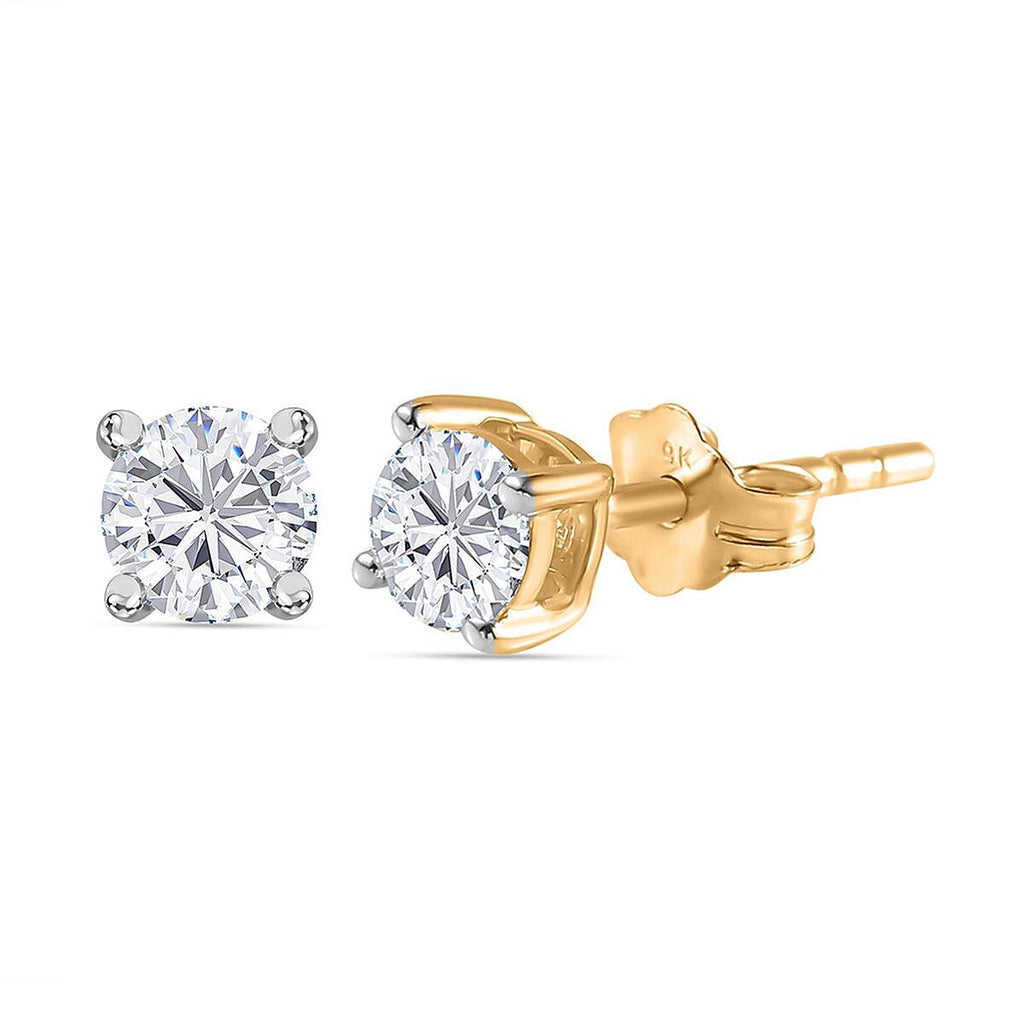 9K Yellow Gold White Diamond Solitaire Stud 0.50 Ct
