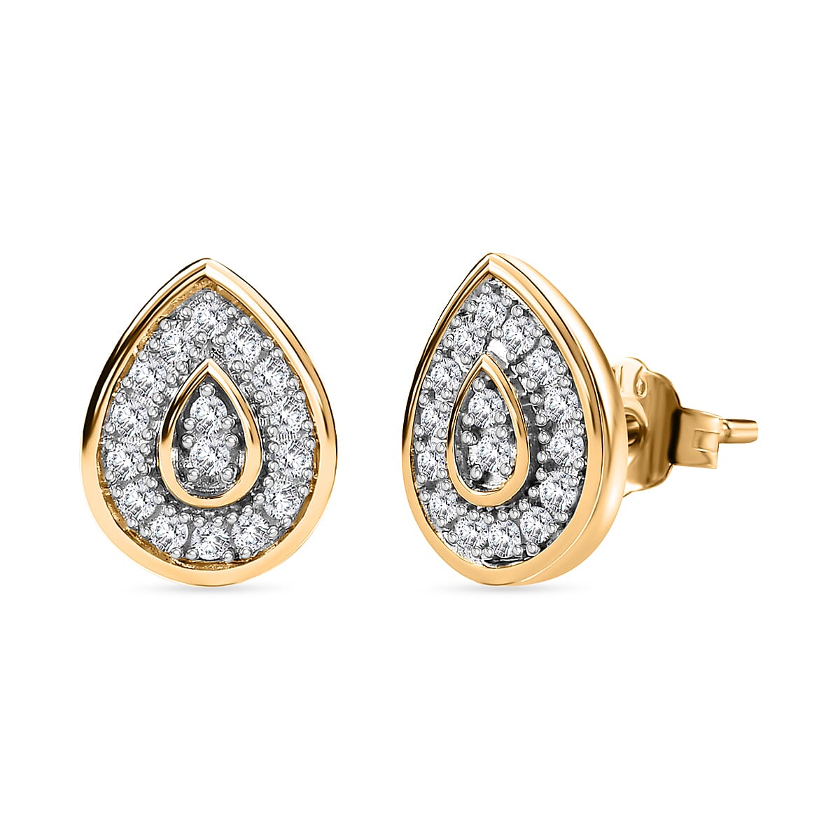 9K Yellow Gold Natural White Diamond Earrings 0.20 Ct - Pear 7749854 0
