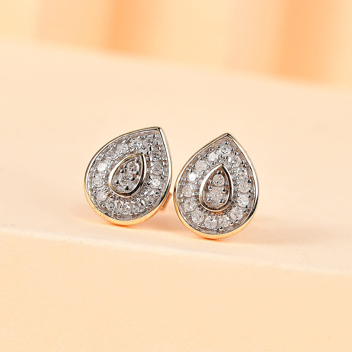 9K Yellow Gold Natural White Diamond Earrings 0.20 Ct - Pear 7749854 2