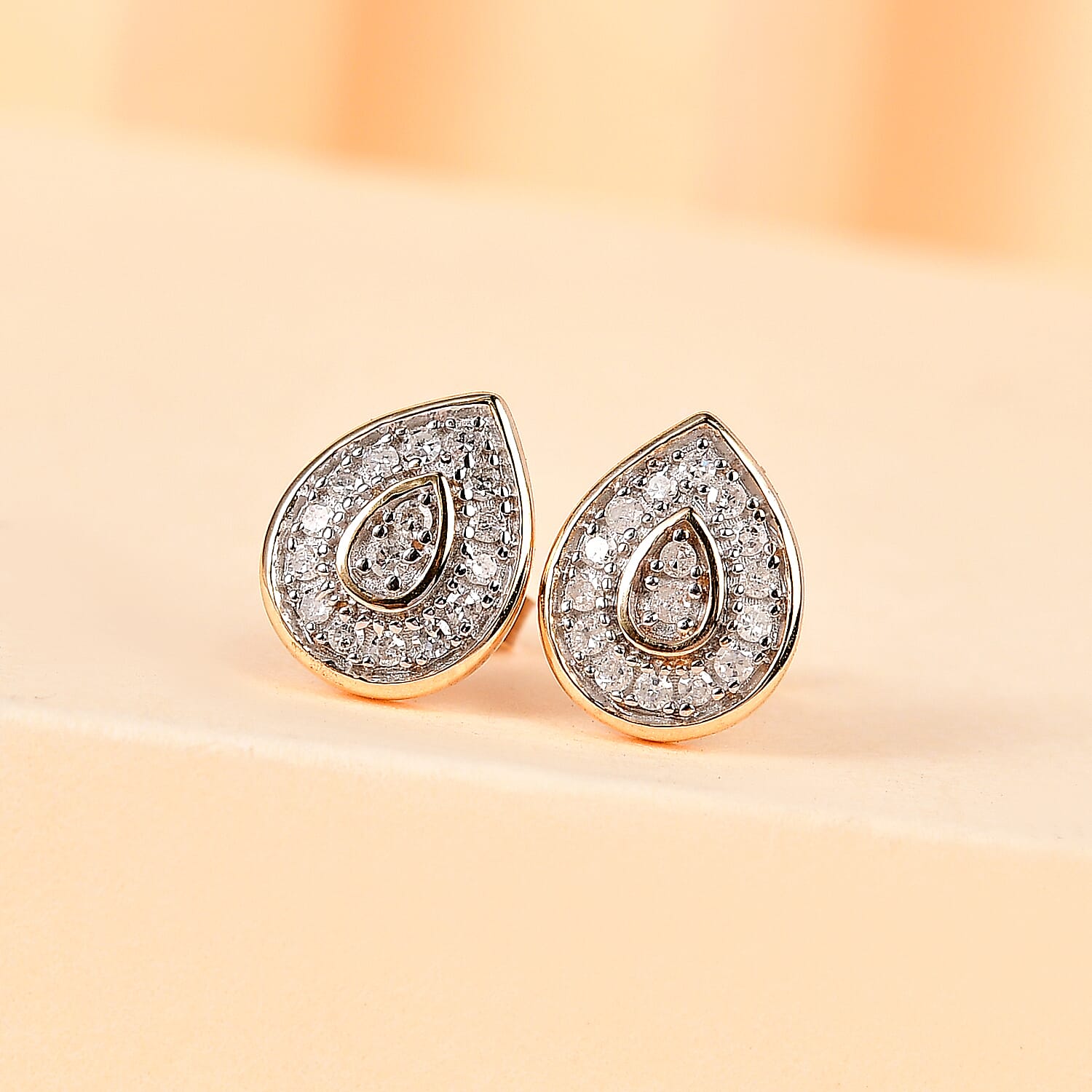 9K Yellow Gold Natural White Diamond Earrings 0.20 Ct - Pear 7749854 2