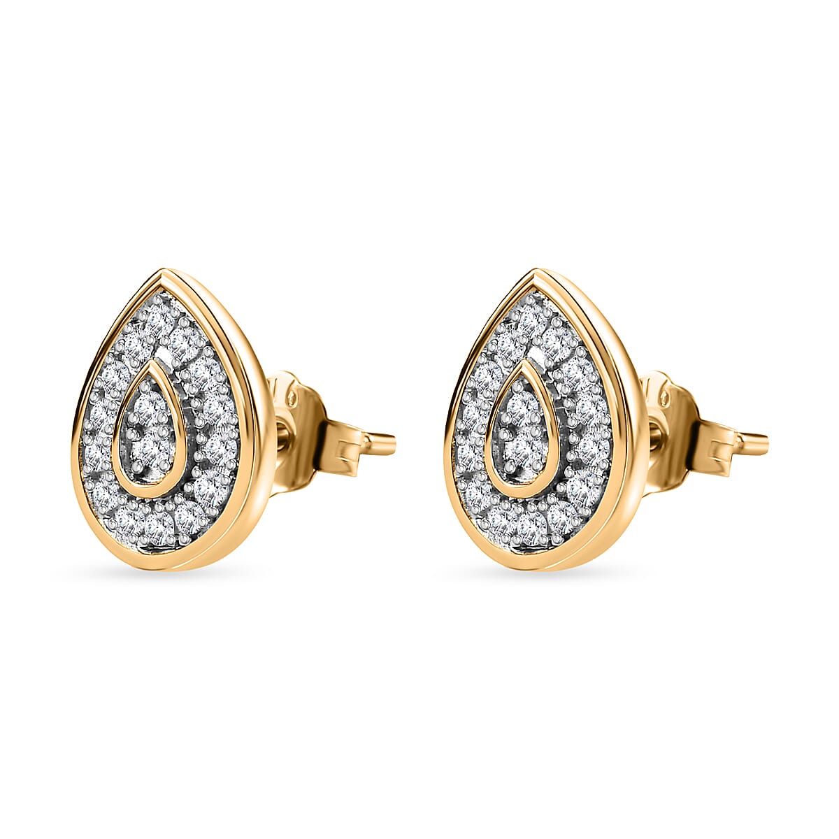 9K Yellow Gold Natural White Diamond Earrings 0.20 Ct - Pear 7749854 4