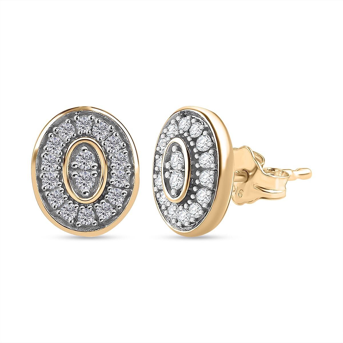 9K Yellow Gold Natural White Diamond Earrings 0.20 Ct - Oval 7749874 0