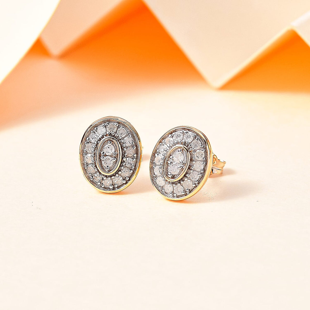 9K Yellow Gold Natural White Diamond Earrings 0.20 Ct - Oval 7749874 2