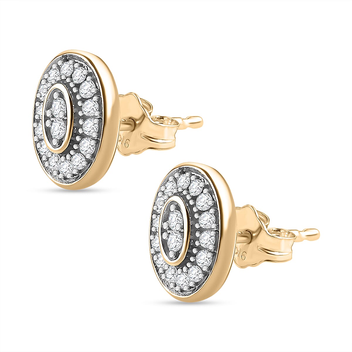 9K Yellow Gold Natural White Diamond Earrings 0.20 Ct - Oval 7749874 4
