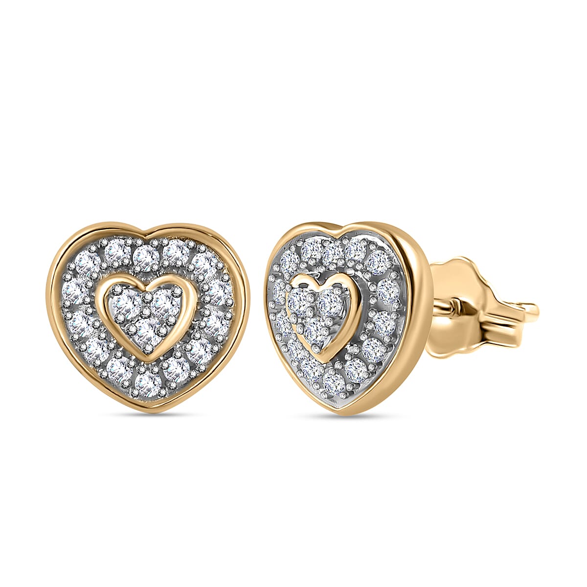 9K Yellow Gold Natural White Diamond Earrings 0.20 Ct - Heart 7749893 0
