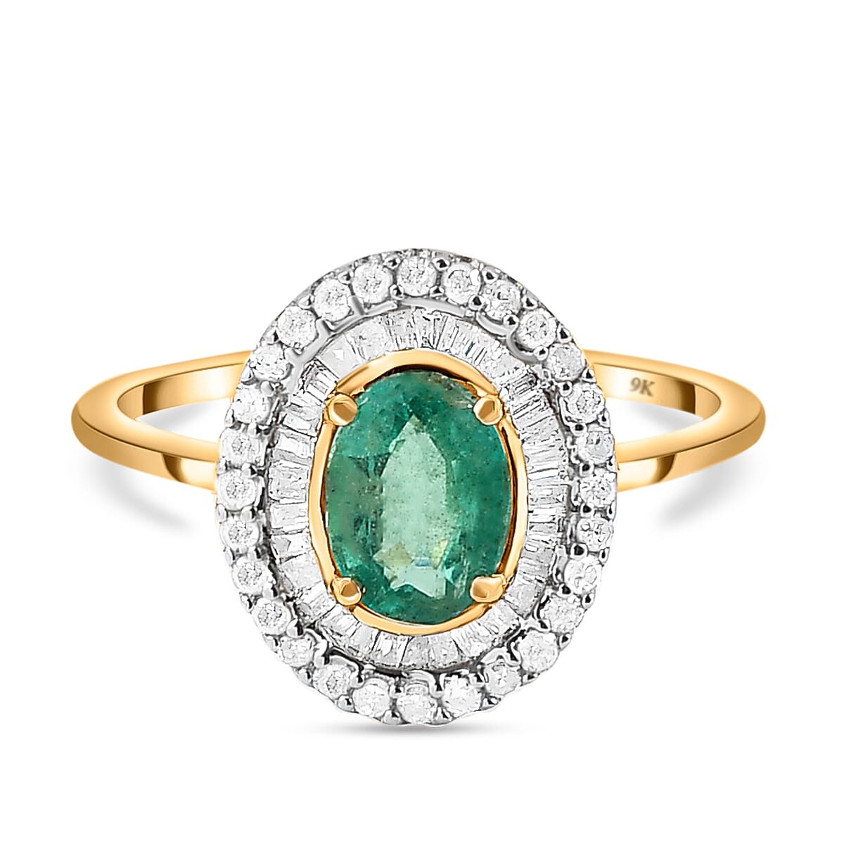 9K Yellow Gold Kagem Zambian Emerald Halo Ring with Diamond 1.06 Ct. 8834703 0