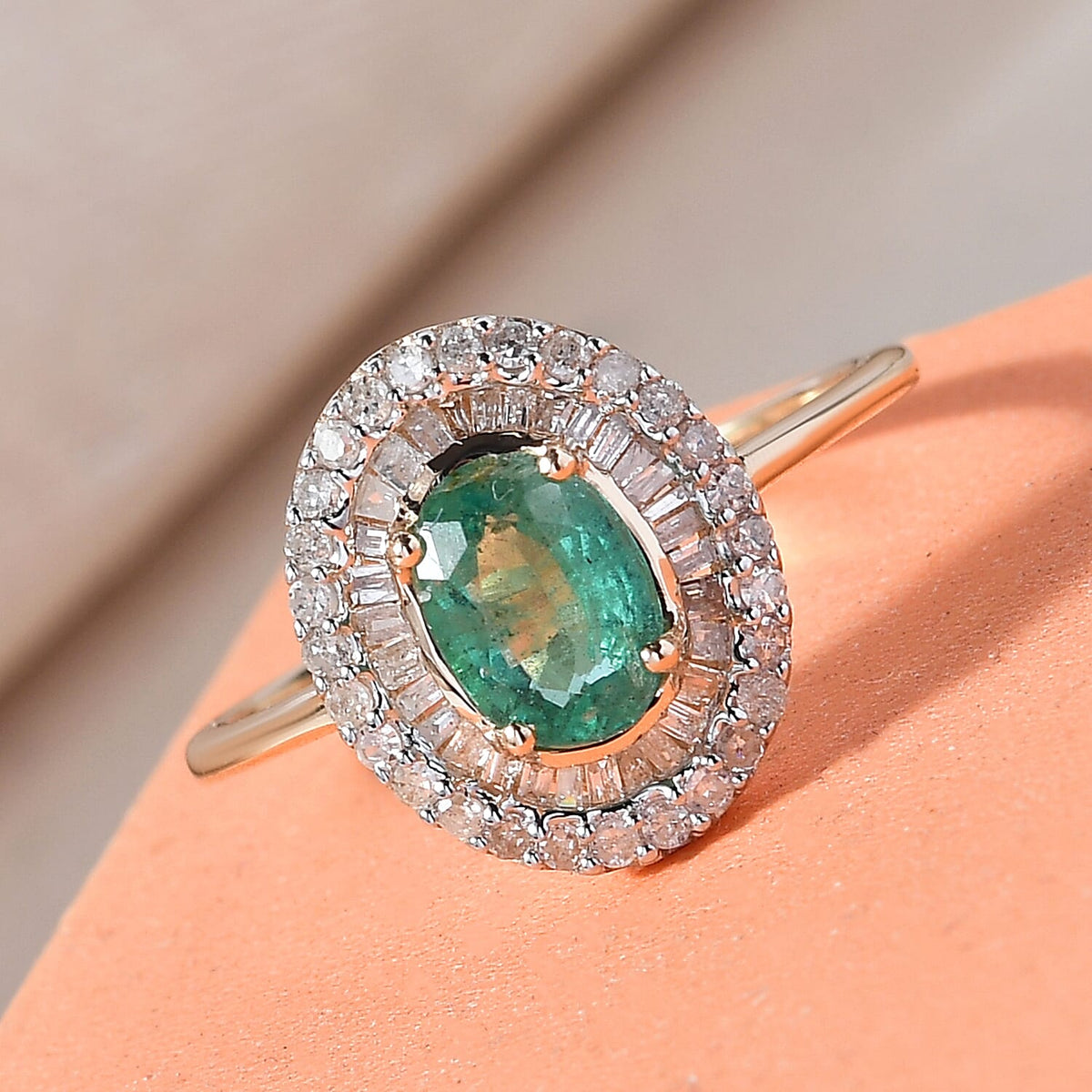 9K Yellow Gold Kagem Zambian Emerald Halo Ring with Diamond 1.06 Ct. 8834703 2