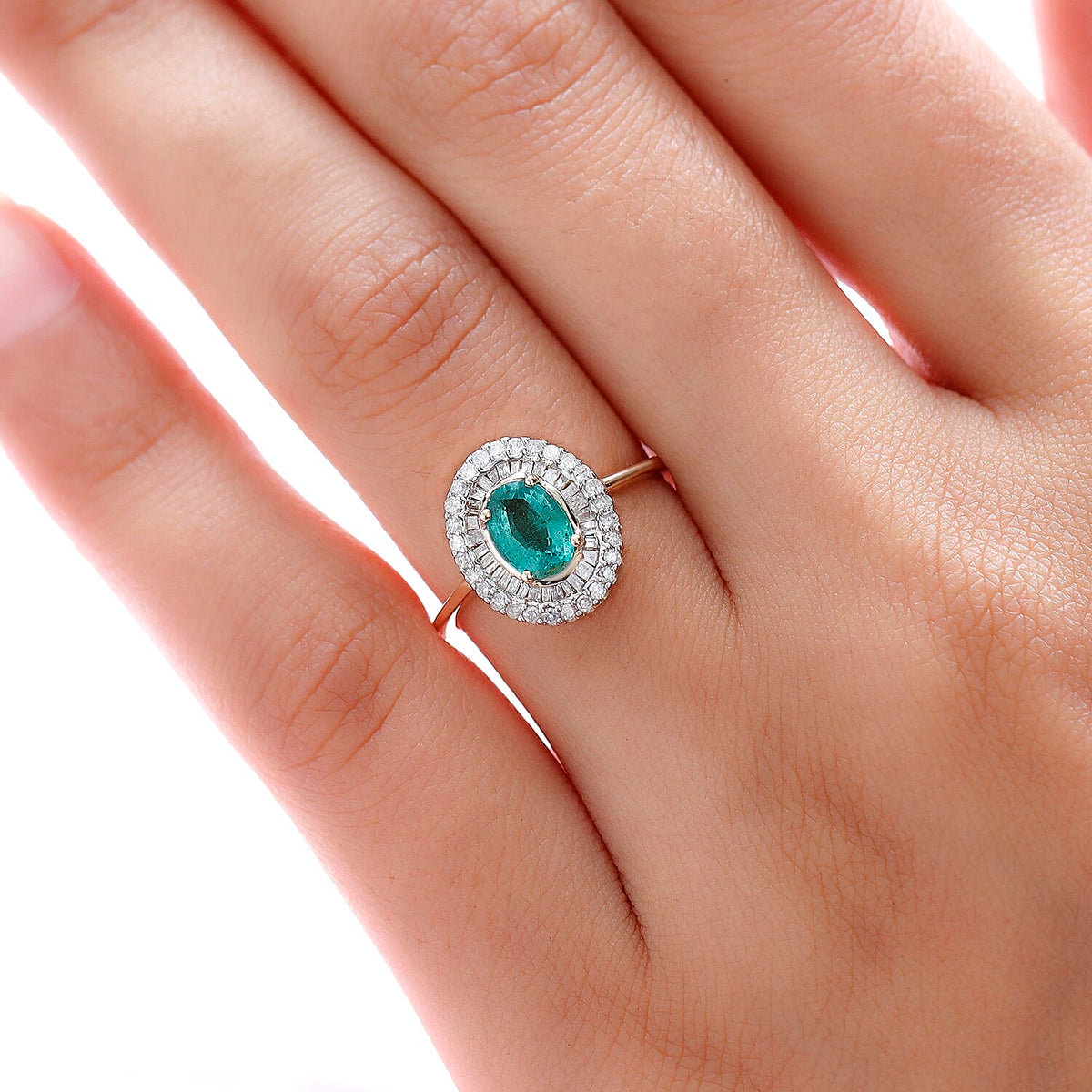 9K Yellow Gold Kagem Zambian Emerald Halo Ring with Diamond 1.06 Ct. 8834703 3