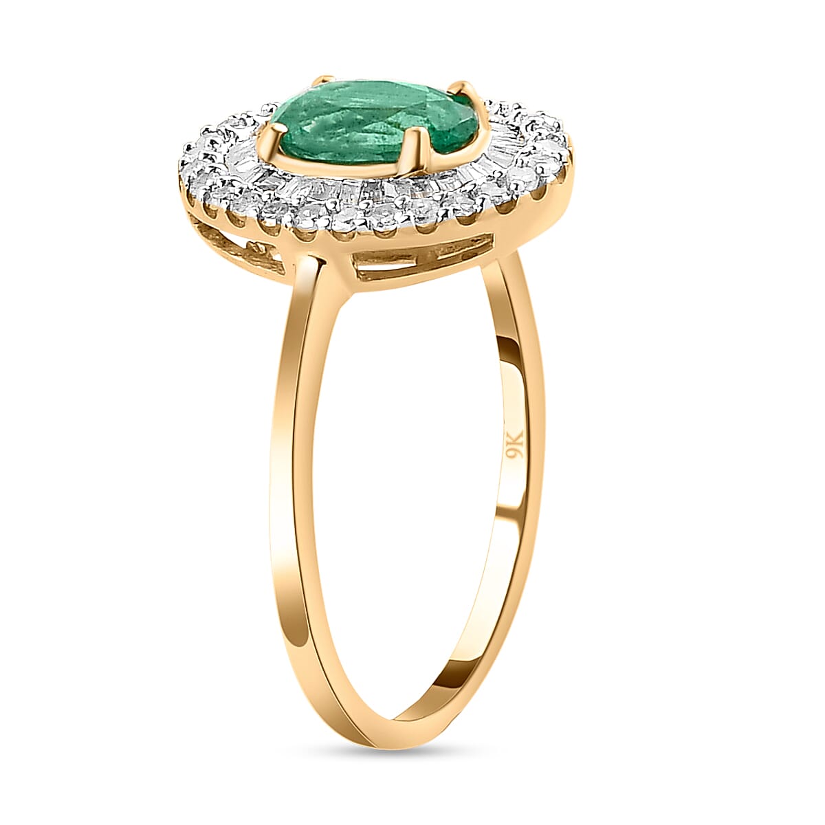 9K Yellow Gold Kagem Zambian Emerald Halo Ring with Diamond 1.06 Ct. 8834703 4