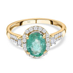 9K Yellow Gold Kagem Zambian Emerald and Diamond Ring 1.40 Ct.