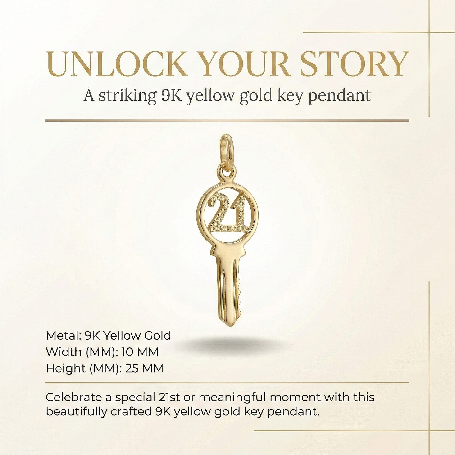 9K Yellow Gold Key Pendant 7711399 6