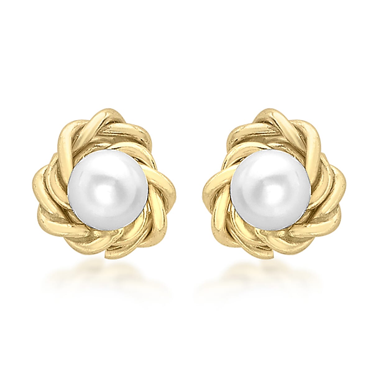 9K Yellow Gold Knot and 3mm Freshwater Pearl 5mm Stud Earrings 7078175 0
