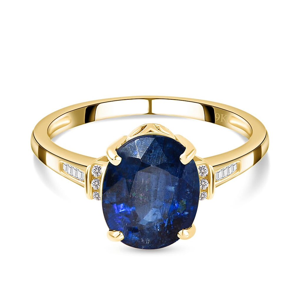 9K Yellow Gold Premium Natural Kashmir Kyanite and Diamond Ring 3.40 Ct.