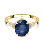 9K Yellow Gold Premium Natural Kashmir Kyanite and Diamond Ring 3.40 Ct.
