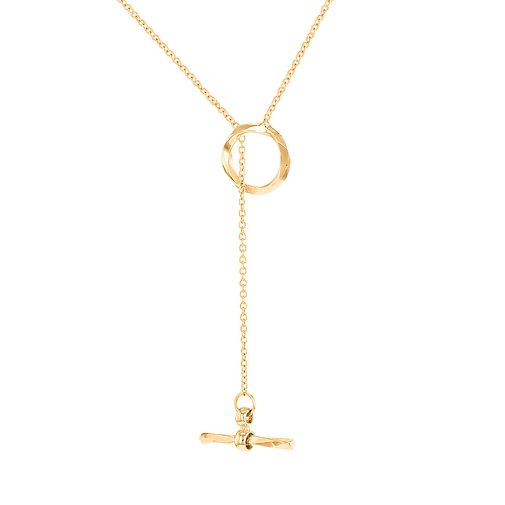 9K Yellow Gold Lariat Drop Necklace (Size - 17-1 Ext) with Lobster Ring Clasp