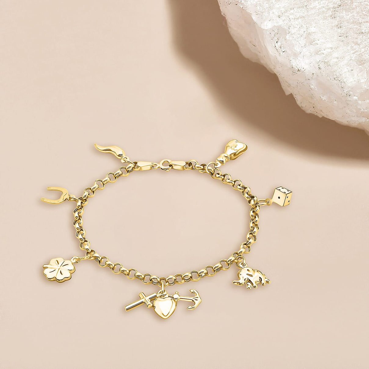 9K Yellow Gold 7 Lucky Charms Bracelet 7 Inch 8894668 1