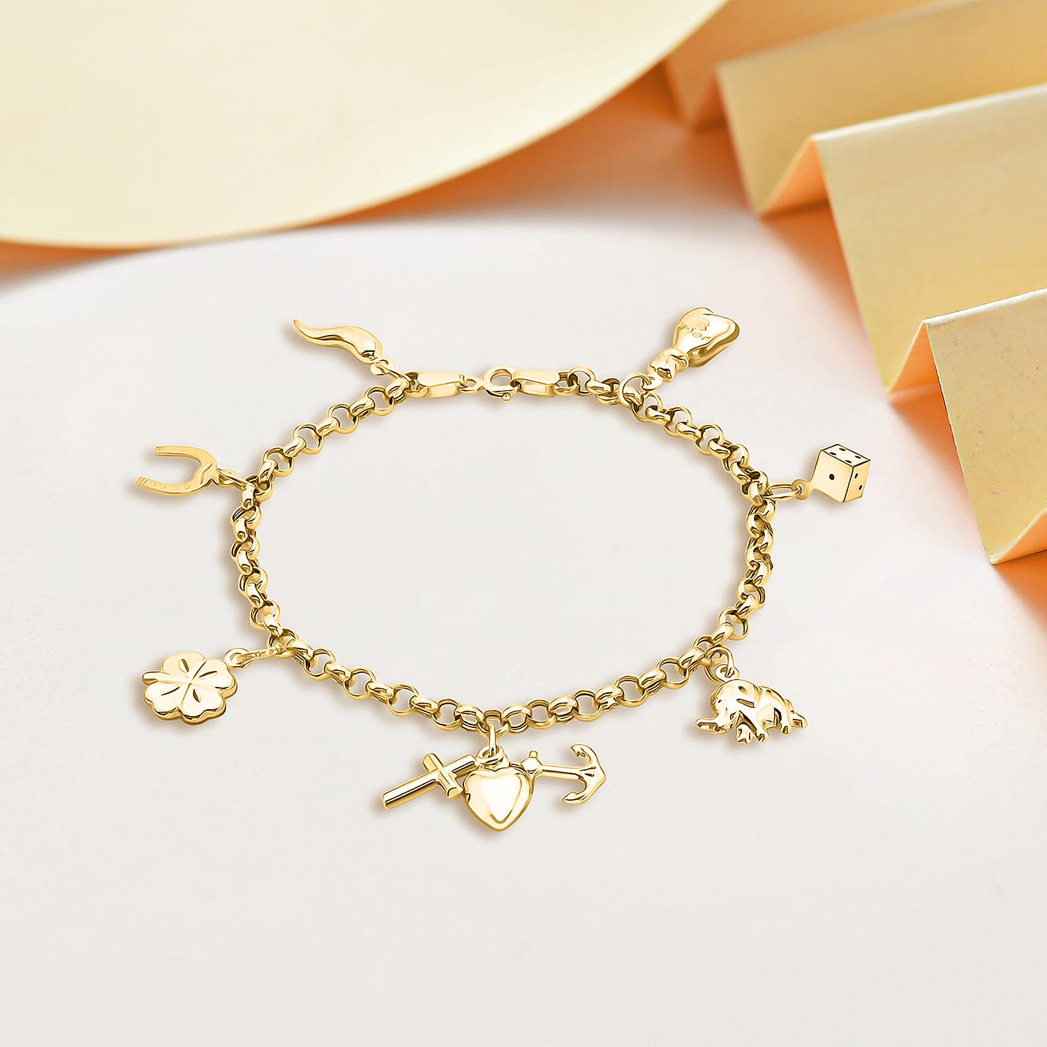 9K Yellow Gold 7 Lucky Charms Bracelet 7 Inch 8894668 2