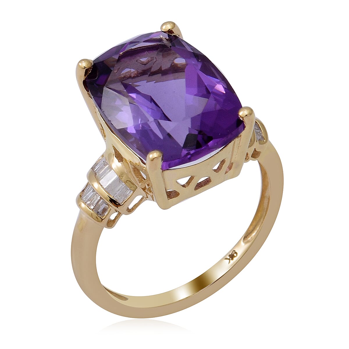 9K Yellow Gold   Lusaka Amethyst ,  Diamond  Ring 6.43 ct,  Gold Wt. 2.3 Gms  6.430  Ct. 6250685 3
