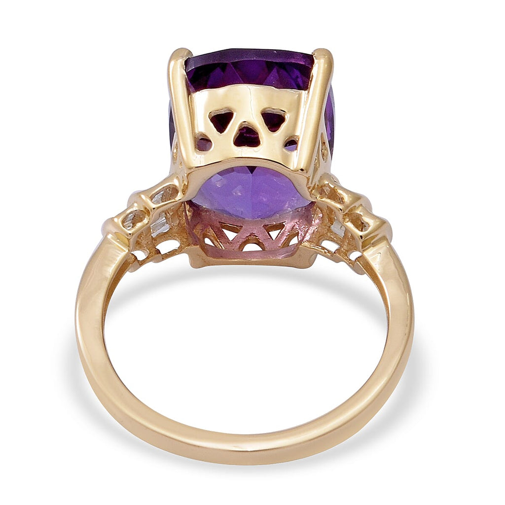 AAA Lusaka Amethyst and Natural Diamond  Ring in 9k Yellow Gold 6.44Ct.