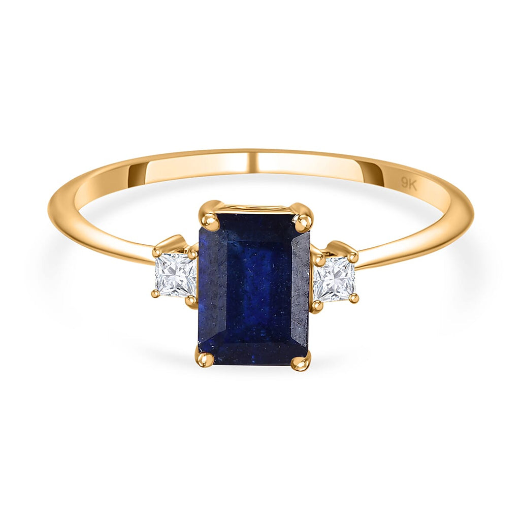 9K Yellow Gold Masoala Sapphire and Moissanite Ring 1.53 Ct