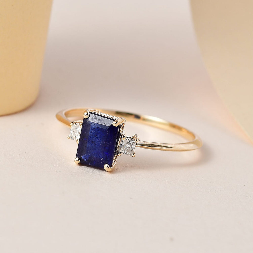 9K Yellow Gold Masoala Sapphire and Moissanite Ring 1.53 Ct