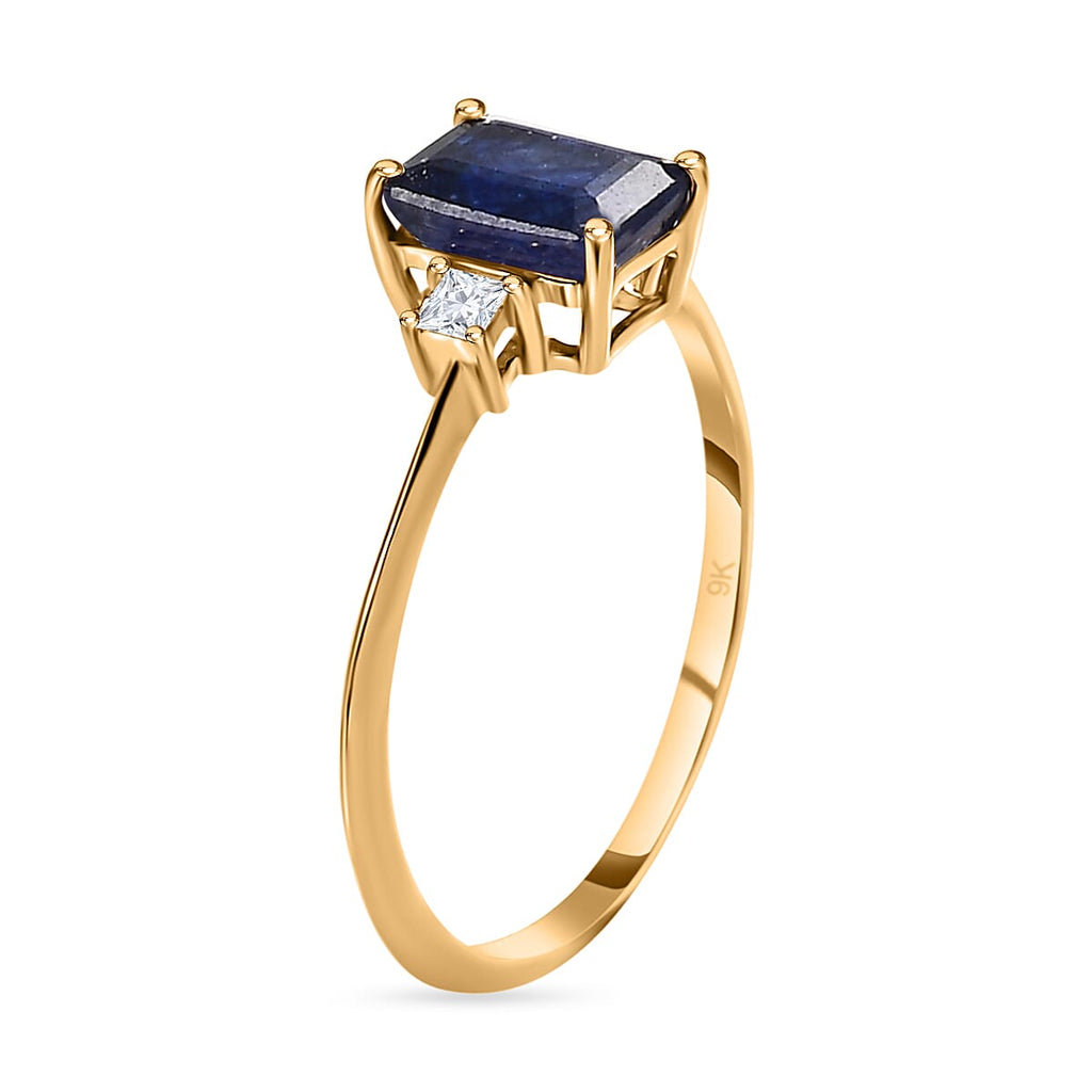 9K Yellow Gold Masoala Sapphire and Moissanite Ring 1.53 Ct