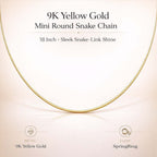 9K Yellow Gold Mini Round Snake Chain 18 Inch