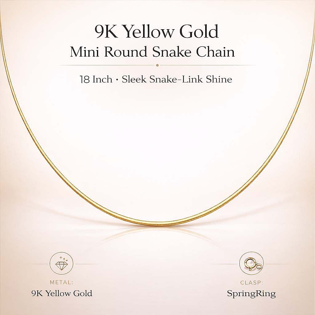 9K Yellow Gold Mini Round Snake Chain 18 Inch 7078102 6