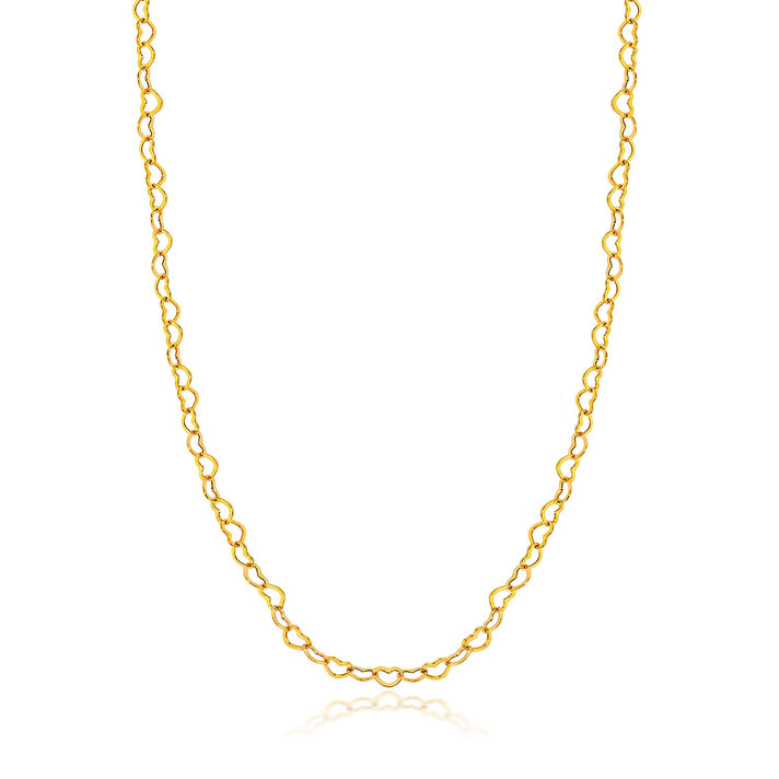 9K Yellow Gold Mirror Heart Link Chain (Size - 16) with Spring Ring Clasp 8560696 1