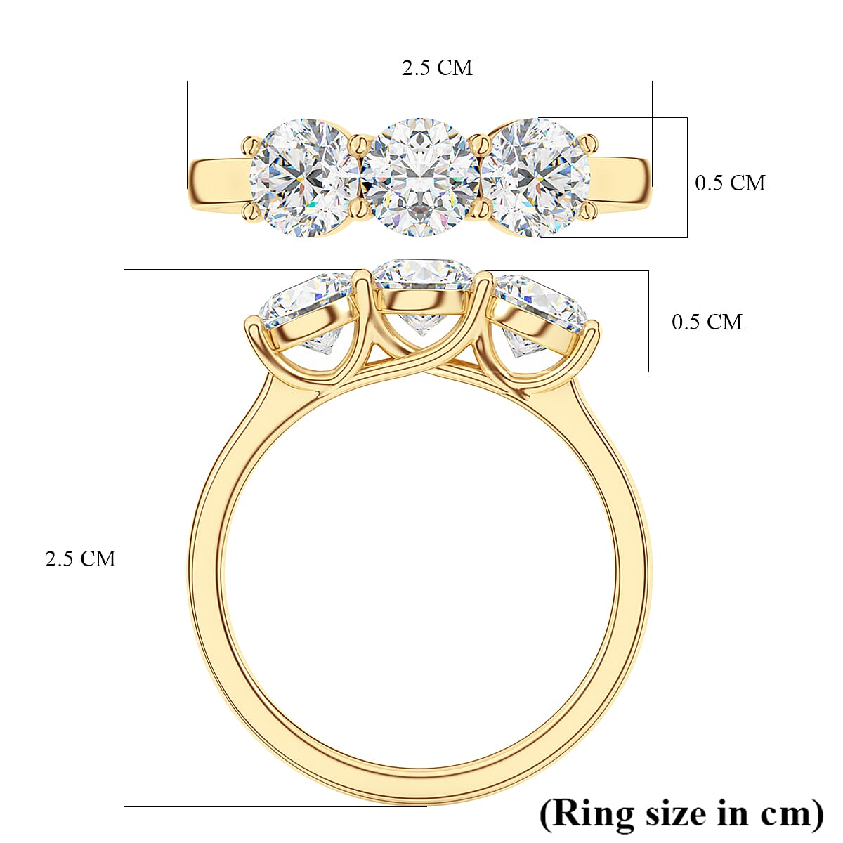 9K Yellow Gold Moissanite 3 Stone Ring 2.52 Ct, Gold Wt. 2.75 Gms. 8104198 6