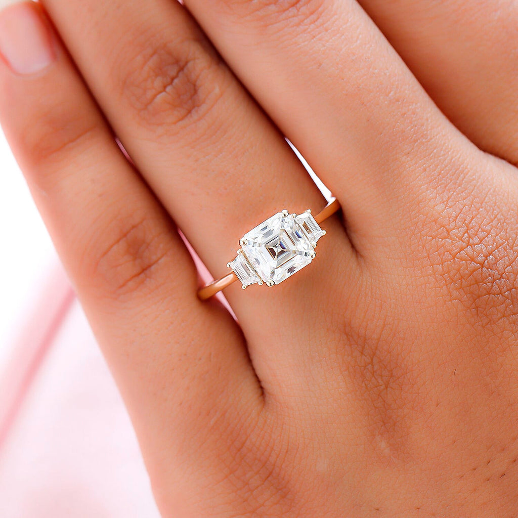 9K Yellow Gold Moissanite (Asscher Cut) Ring 1.91 Ct.