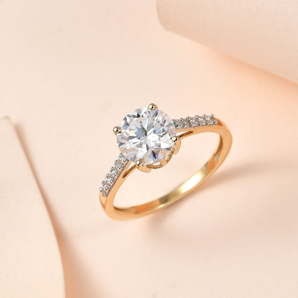 9K Yellow Gold Moissanite Ring 1.60 Ct.