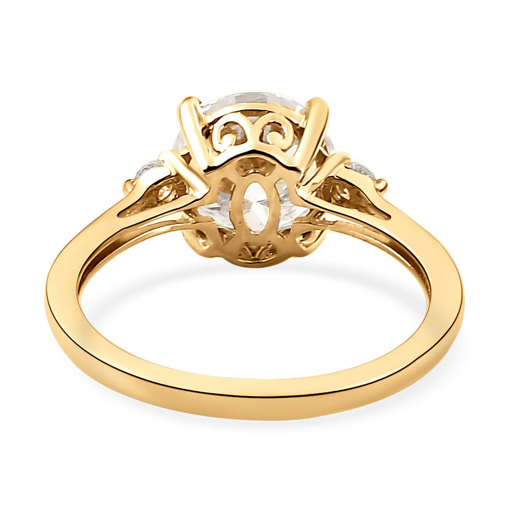 9K Yellow Gold Moissanite Trilogy Ring 1.77 Ct.