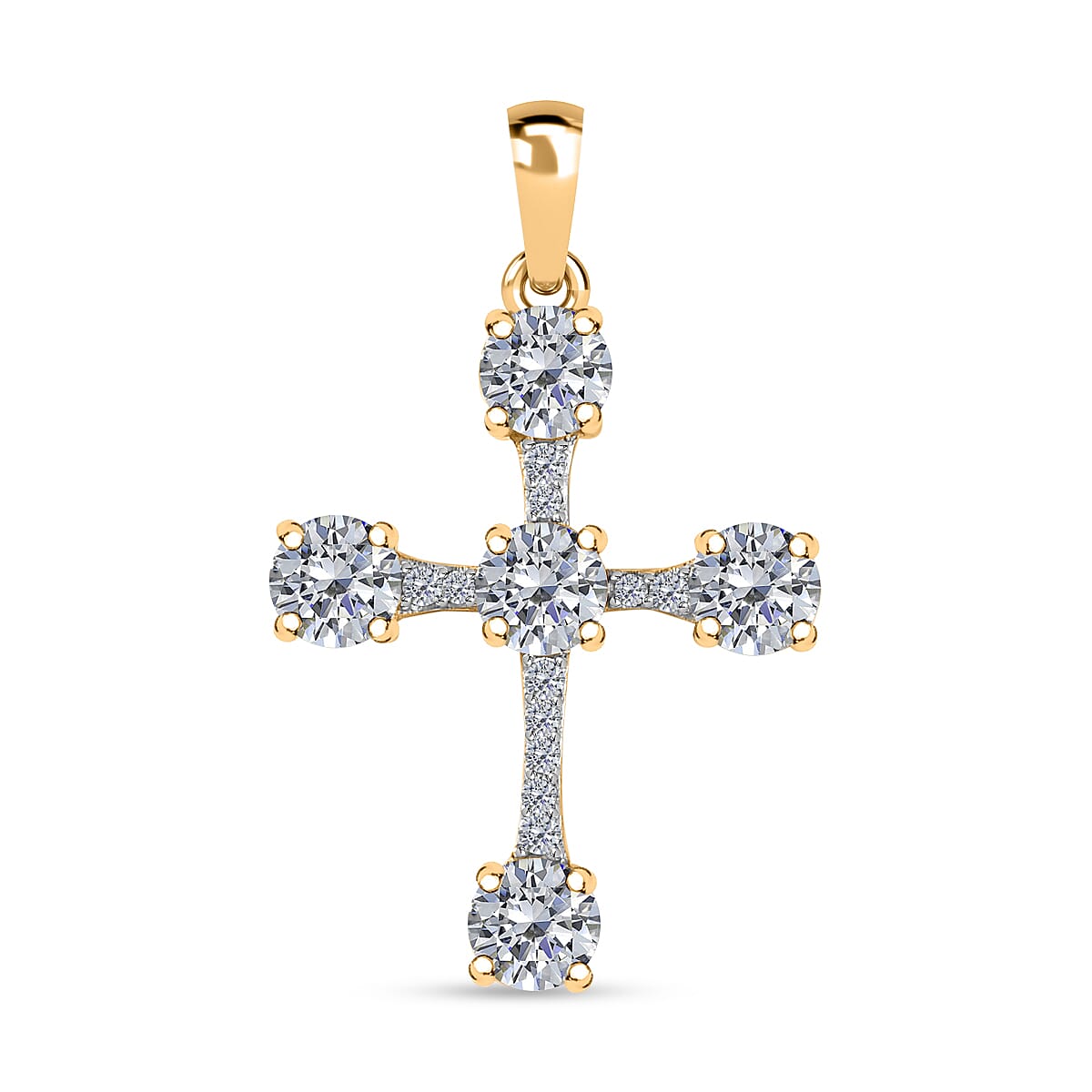 9K Yellow Gold Moissanite Cross Pendant 1.30 Ct 7623449 0