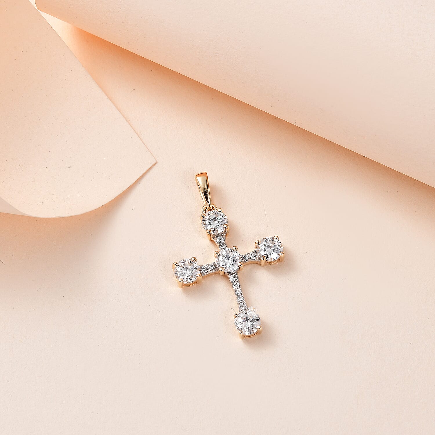 9K Yellow Gold Moissanite Cross Pendant 1.30 Ct 7623449 2