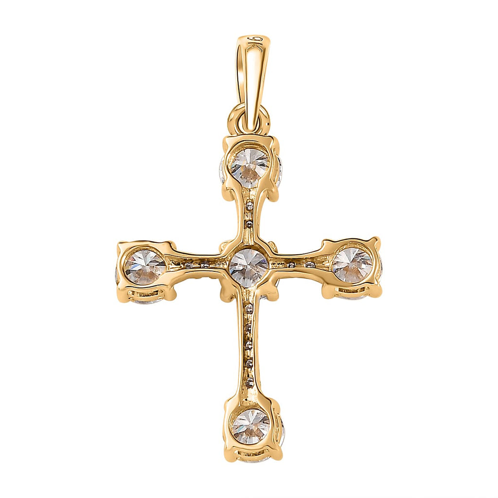 9K Yellow Gold Moissanite Cross Pendant 1.30 Ct