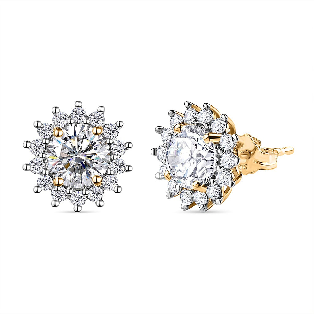 9K Yellow Gold Moissanite Push Back Earrings 1.90 Ct.