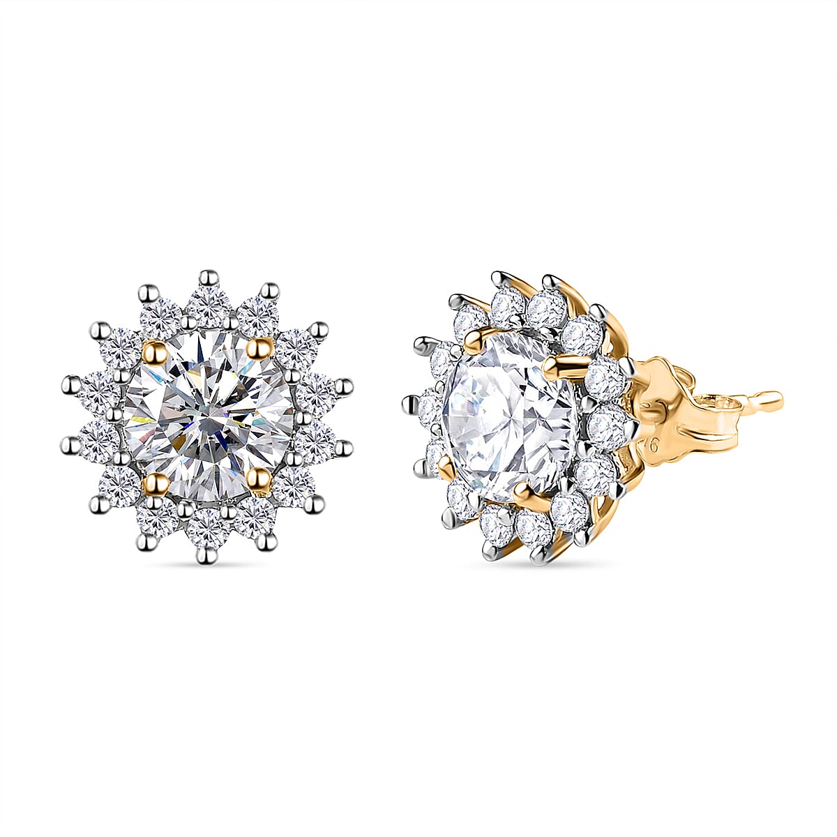 9K Yellow Gold Moissanite Halo Stud Earrings 1.90 Ct. 7615872 0