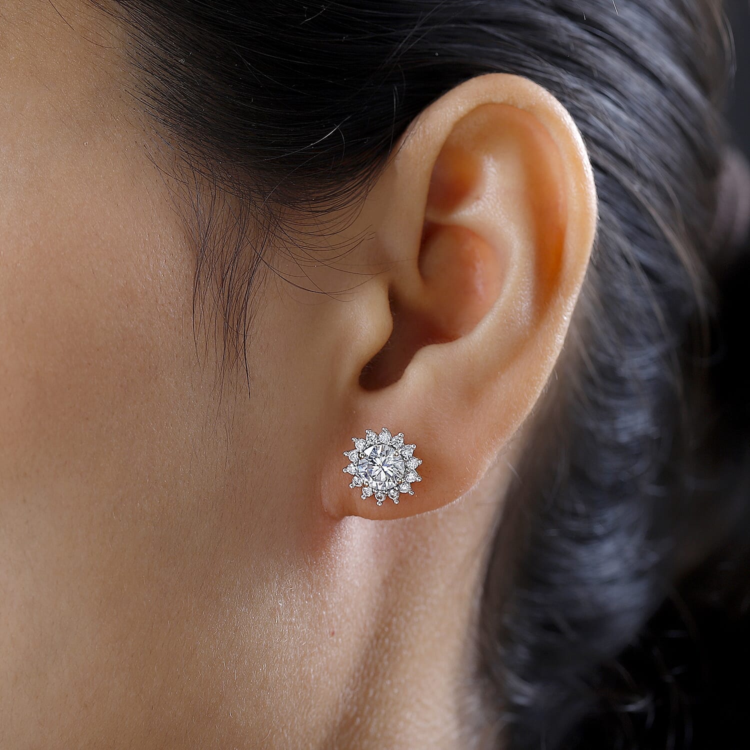 9K Yellow Gold Moissanite Halo Stud Earrings 1.90 Ct. 7615872 3
