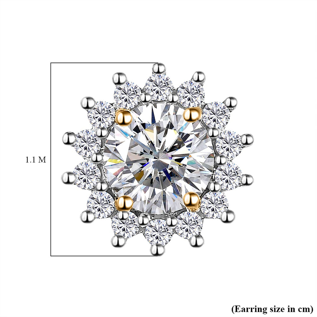 9K Yellow Gold Moissanite Push Back Earrings 1.90 Ct.